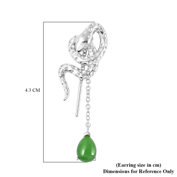 Rachel Galley Venom (Snakes) Collection - Green Jade Earrings (with Push Back) in Rhodium Overlay Sterling Silver 2.95 Ct.