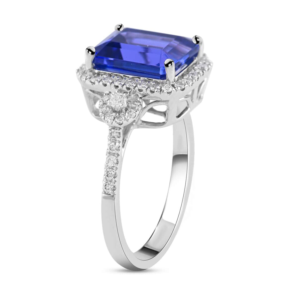 Certified and Appraised RHAPSODY 950 Platinum AAAA Tanzanite and Diamond VS EF Halo Ring Platinum 5.80 grams, 3.85 Ct