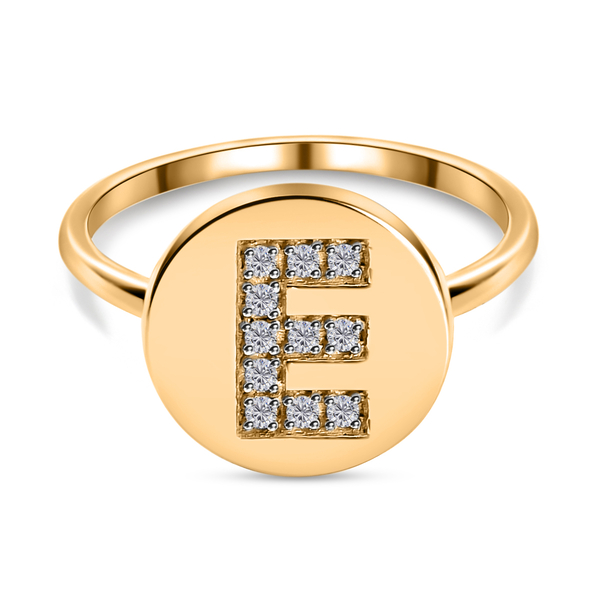 White Diamond Initial-E Ring in 14K Gold Overlay Sterling Silver