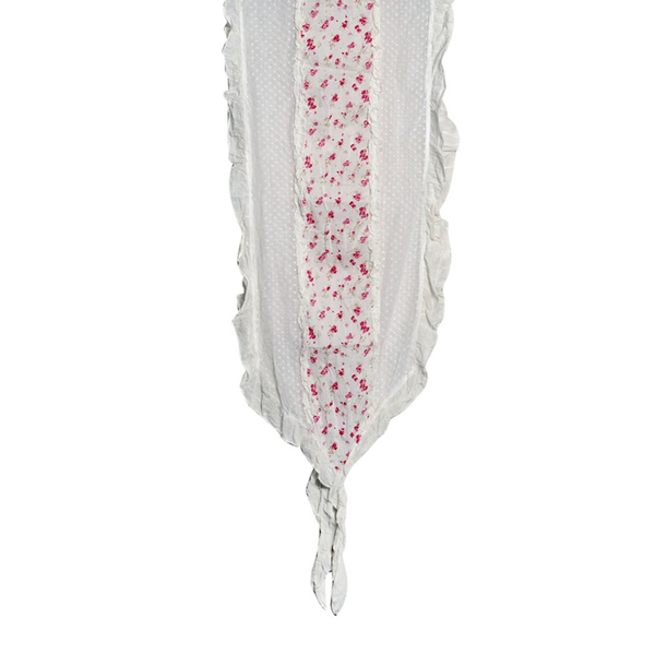 New Season 50% Cotton White, Pink and Multi Colour Floral Pattern Scarf with Hand Made Ruffle Border (Size 200X40 Cm)