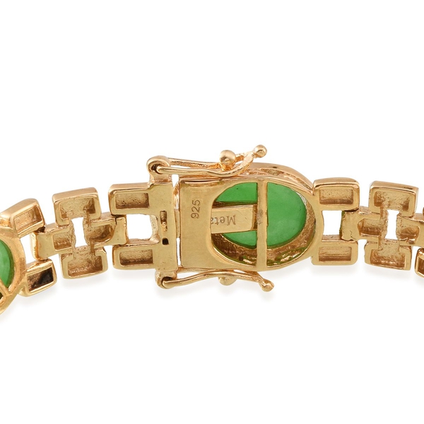 Green Jade (Ovl) Bracelet (Size 7.5) in 14K Gold Overlay Sterling Silver 28.250 Ct.