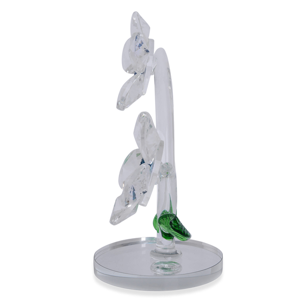 Home Decor - Blue, White and Green Austrian Crystal, White Glass Two Flowers