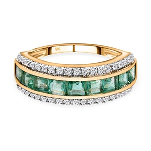 9K Yellow Gold Boyaca Colombian Emerald and Diamond Half Eternity Ring 1.60 Ct.