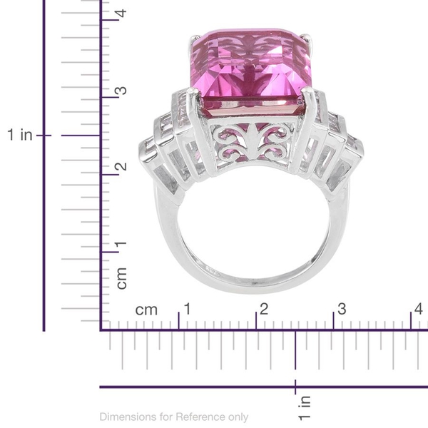 Kunzite Colour Quartz (Oct 17.50 Ct), White Topaz Ring in Platinum Overlay Sterling Silver 19.000 Ct.