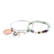 2 Piece Set - Multi Gemstones & Simulated Diamond Stretchable Beads Bracelet and Charm Bangle (Size 