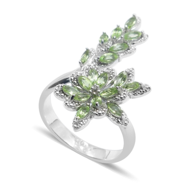 Hebei Peridot (Mrq) Crossover Ring in Rhodium Plated Sterling Silver 1.750 Ct.