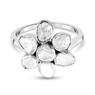 Artisan Crafted Polki Diamond Floral Ring in Platinum Overlay Sterling Silver 0.50 Cts