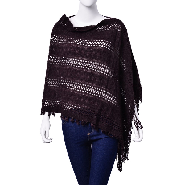 Designer Inspired Chocolate Colour Poncho with Tassels (Free Size)
