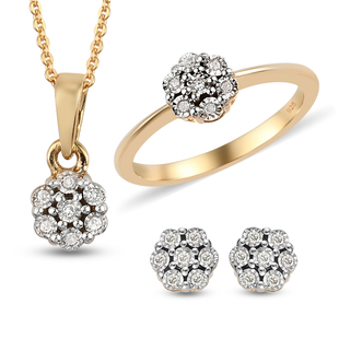 3 Piece Set - Diamond Ring, Pendant with Chain (Size 20) and Stud Earrings (with Push Back) in 14K G