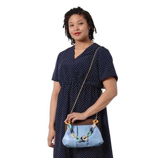 LA MAREY Clutch Bag with Extra Multi Colour Handle Drop in Pastel Blue (Size 23x4x31 Cm)