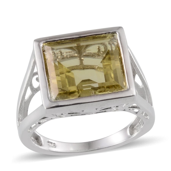 Brazilian Green Gold Quartz (Bgt) Solitaire Ring in Platinum Overlay Sterling Silver 7.750 Ct.