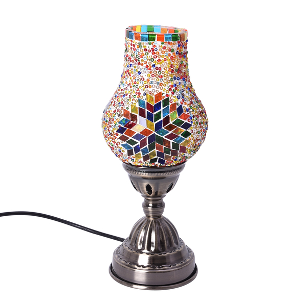 Handmade Turkish Multi Circle Glass Mosaic Table Lamp with Bronze Base (Size 28x10cm)