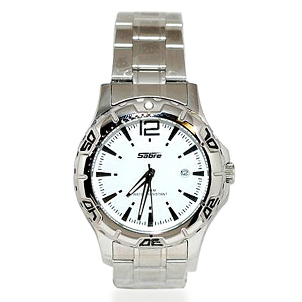 SABRE White Dial Water Resistant Watch with Stainless Steel Strap