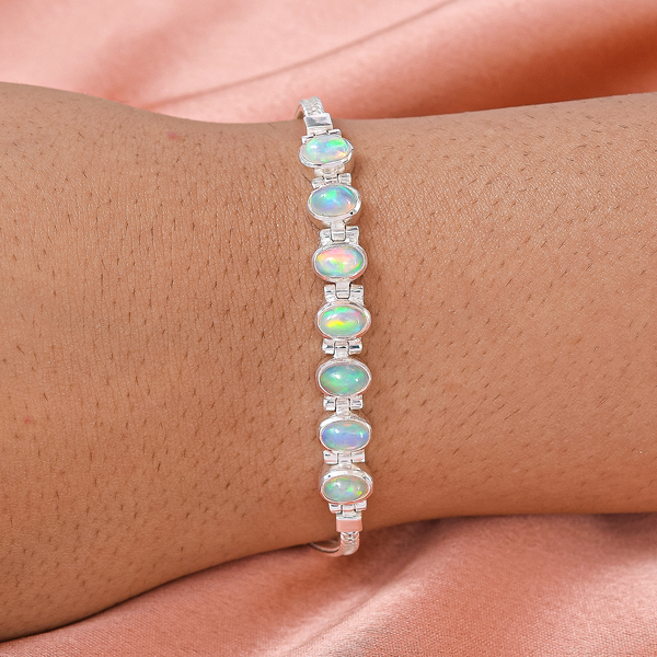 One Time Deal- Ethiopian Welo Opal Bracelet (Size - 7.5 with Extender) in Sterling Silver 2.37 Ct, Silver Wt. 9.25 Gms