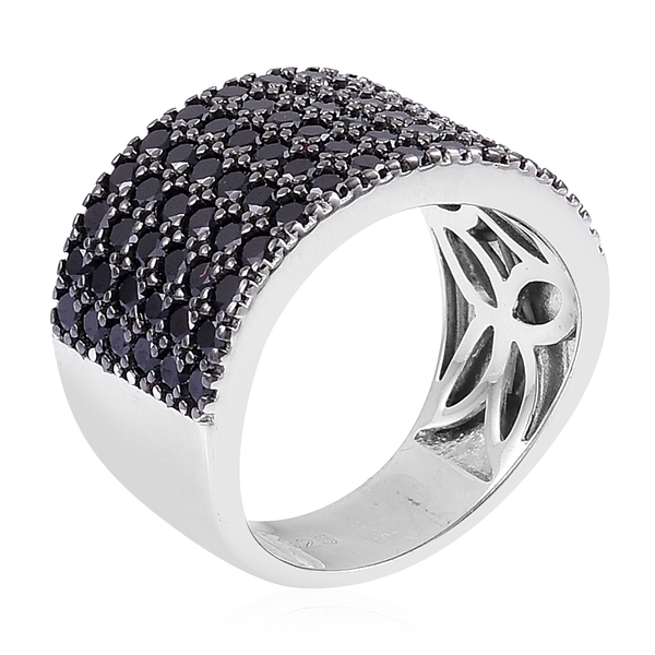 Boi Ploi Black Spinel Cluster Ring in Black Rhodium Plated Sterling Silver 2.900 Ct. Silver wt 6.52 Gms.