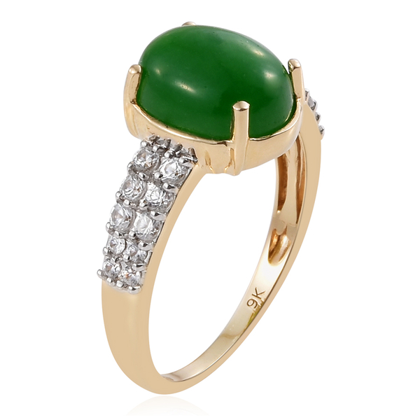 Limited Available-9K Y Gold Green Jade (Ovl 6.25 Ct), Natural Cambodian Zircon Ring 7.000 Ct.
