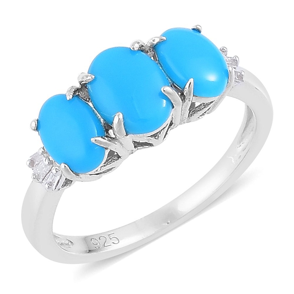 Arizona Sleeping Beauty Turquoise (Ovl), Diamond Ring in Platinum Overlay Sterling Silver 1.950 Ct.