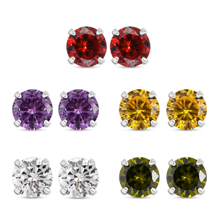 One Time Close Out Deal- Set of 5 - ELANZA Simulated Multi Gemstones Stud Earrings (with Push Back) 