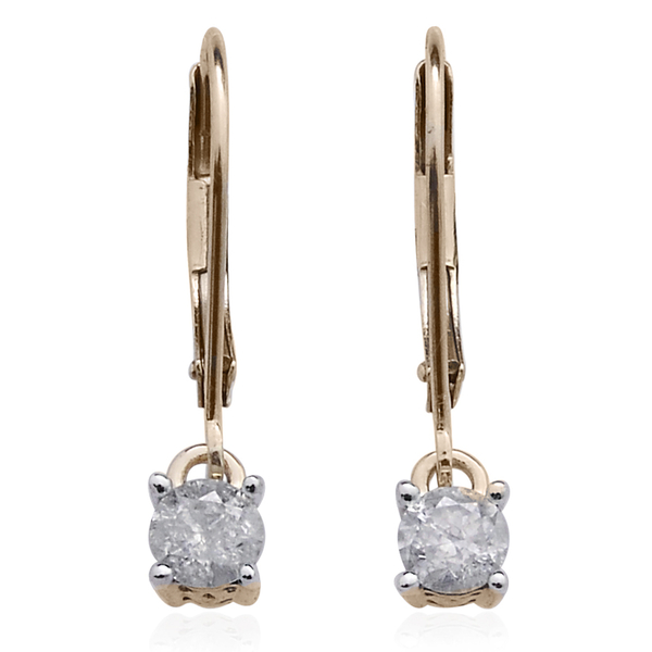 9K Y Gold SGL Certified Diamond (Rnd) (GH-I3) Lever Back Earrings 0.500 Ct.
