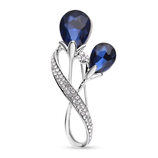 Simulated Tanzanite and White Austrian Crystal Brooch in Silver Tone