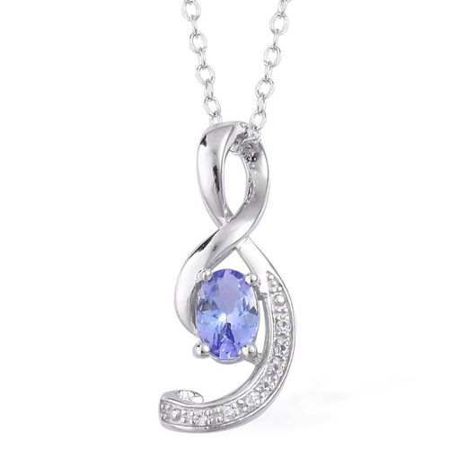 Tanzanite (Ovl), White Zircon Pendant With Chain in Platinum Overlay