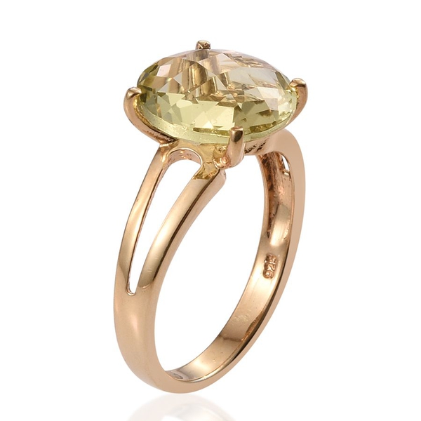 Natural Ouro Verde Quartz (Rnd) Solitaire Ring in 14K Gold Overlay Sterling Silver 4.750 Ct.