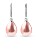 Pink Shell Pearl (Pear 15x12 mm) Lever Back Drop Earrings in Rhodium Overlay Sterling Silver