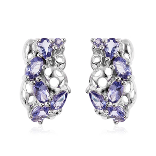 Tanzanite Lattice Earrings (with Push Back) in Rhodium Overlay Sterling Silver 2.61 Ct.