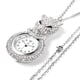 STRADA Japanese Movement White Austrian Crystal Studded Water Resistant Leopard Pocket Watch with Chain (Size 29) in Silver Tone