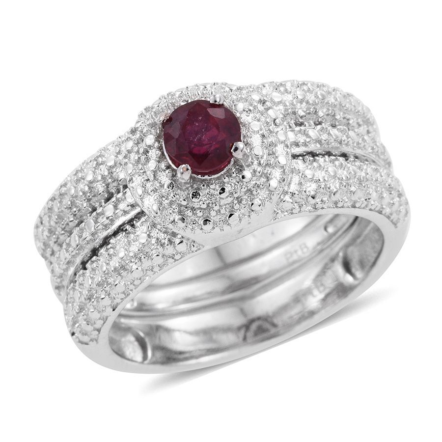 Ruby (Rnd) 2 Ring Set in ION Plated Platinum Bond 0.750 Ct.