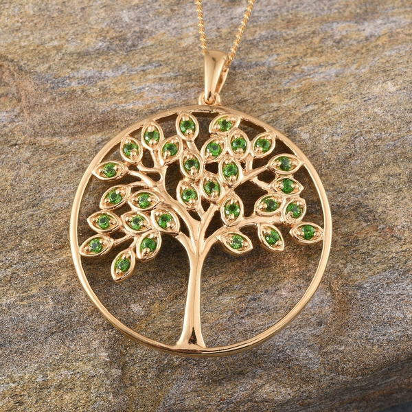 Chrome Diopside (Rnd) Tree Pendant With Chain in 14K Gold Overlay Sterling Silver 0.750 Ct.
