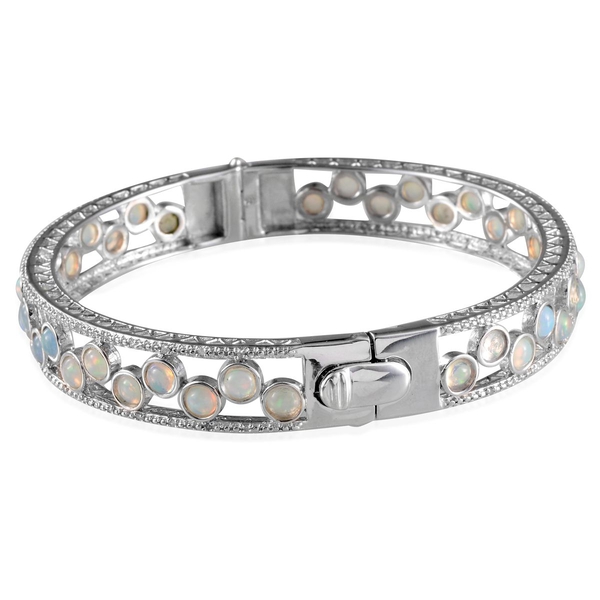 Ethiopian Welo Opal (Rnd) Bangle (Size 8) in Platinum Overlay Sterling Silver 5.150 Ct.