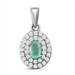 Ethiopian Emerald and Natural Cambodian Zircon Pendant in Platinum Overlay Sterling Silver 1.04 Ct.