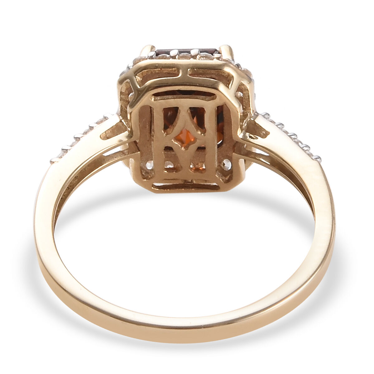 9K Yellow Gold Radiant Cut Red Zircon and Natural Cambodian Zircon Ring 2.85 Ct.