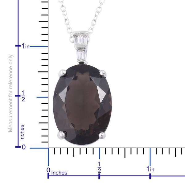 Brazilian Smoky Quartz (Ovl 11.25 Ct), White Topaz Pendant With Chain in Rhodium and Platinum Overlay Sterling Silver 11.400 Ct.