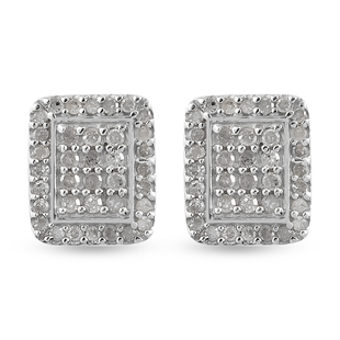 Diamond (Rnd) Stud Earrings (with Push Back) in Platinum Overlay Sterling Silver 0.48 Ct.