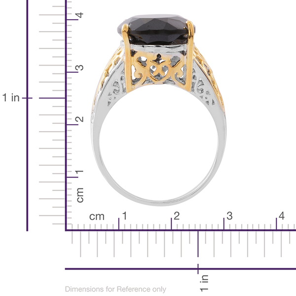 Boi Ploi Black Spinel (Ovl) Ring in Rhodium and 14K Gold Overlay Sterling Silver 15.000 Ct. Silver wt. 5.15 Gms.