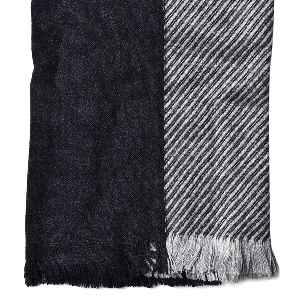 Black and Dark Grey Colour Stripes Pattern 3 Way Wearable Scarf with Fringes (Size 200X75 Cm)