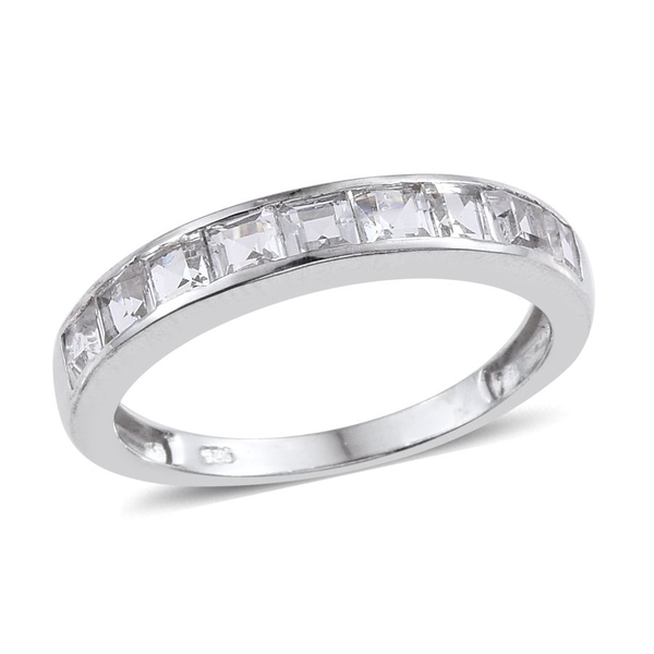 Rare Premium Cut White Topaz (Sqr) Half Eternity Band Ring in Platinum Overlay Sterling Silver 1.750