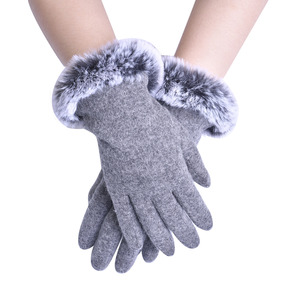 Cashmere Gloves with Faux Fur (Size 24x9 Cm) - Dark Grey