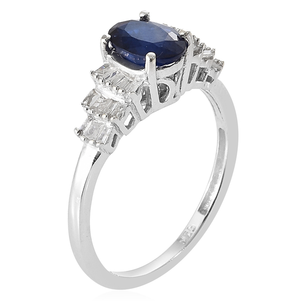 Tanzanian Blue Spinel and Diamond Ring in Platinum Overlay Sterling Silver 1.00 Ct.