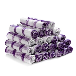Set of 24 - 100% Cotton Checkered Pattern Dish Cloth (Size 30 Cm) - Purple