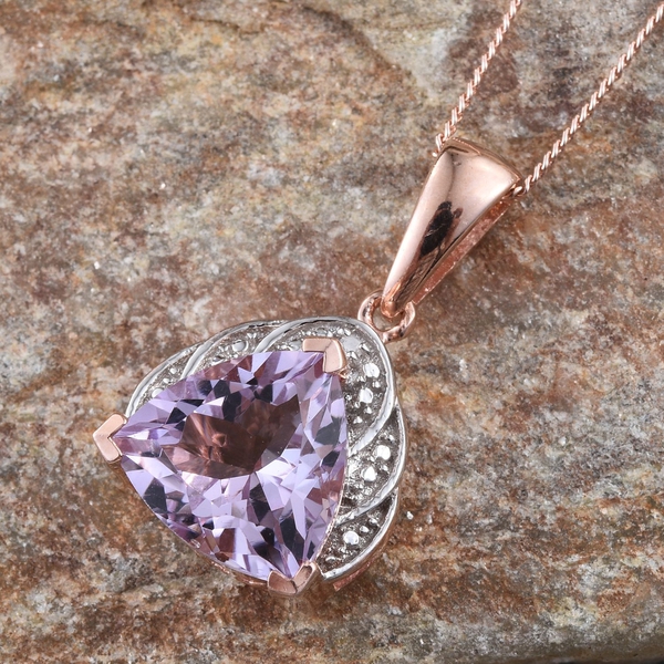 Rose De France Amethyst (Trl 3.00 Ct), Diamond Pendant With Chain in Rose Gold Overlay Sterling Silver 3.010 Ct.