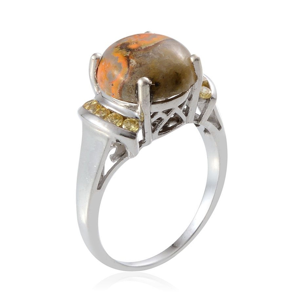 Bumble Bee Jasper (Rnd 5.00 Ct), Yellow Sapphire Ring in Platinum Overlay Sterling Silver 5.400 Ct.