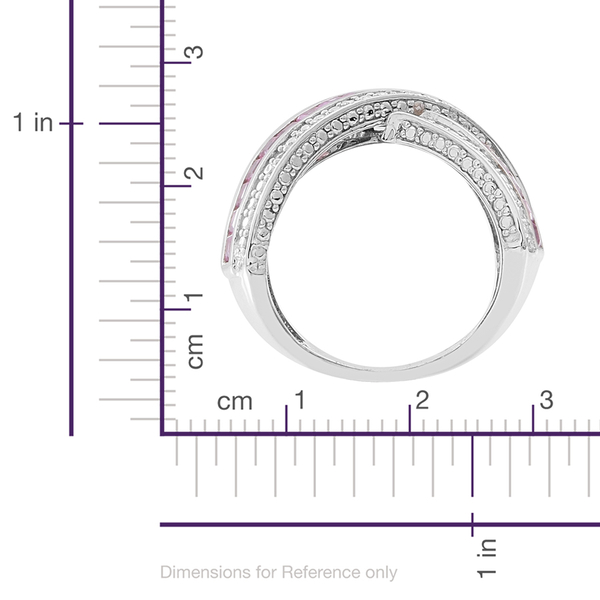 Pink Sapphire (Sqr), Natural Cambodian Zircon Criss Cross Ring in Rhodium Plated Sterling Silver 2.000 Ct.