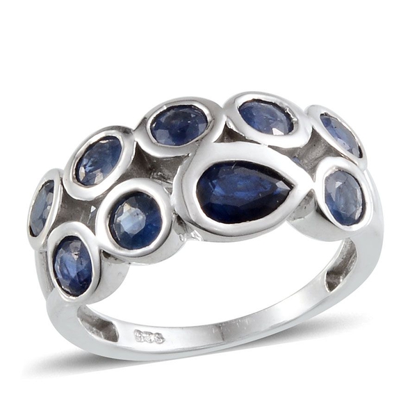 Diffused Blue Sapphire (Pear 0.75 Ct), Kanchanaburi Blue Sapphire Ring in Platinum Overlay Sterling 