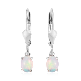 AA Ethiopian Welo Opal Solitaire Lever Back Earrings in Platinum Overlay Sterling Silver