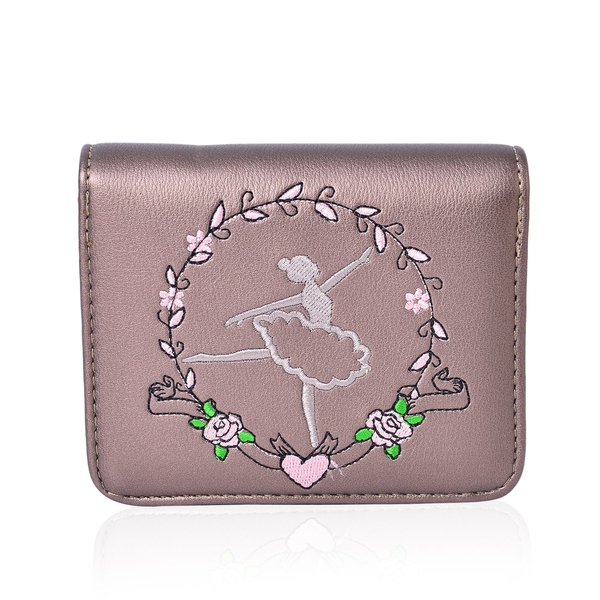 Dancing Ballerina Embroidered Silver Colour Ladies Wallet with Multiple Card Slots (Size 13X9X3 Cm)
