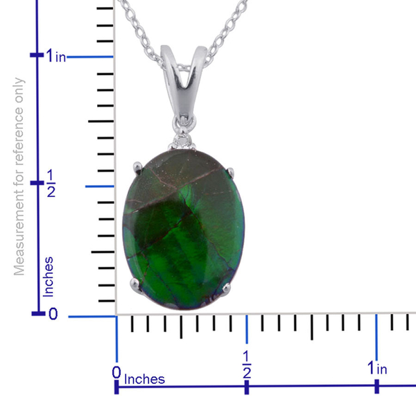 Tucson Collection Canadian Ammolite (Ovl 5.00 Ct), White Topaz Pendant With Chain in Platinum Overlay Sterling Silver 5.040 Ct.