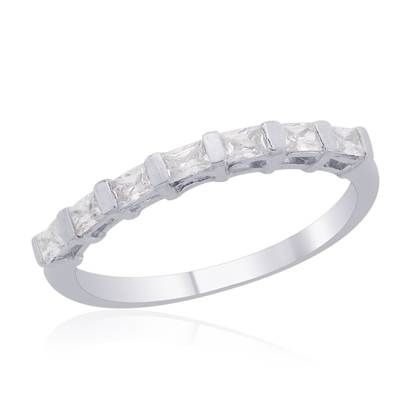 Lustro Stella - Platinum Overlay Sterling Silver 7 Stone Ring Made with Finest CZ 0.560 Ct.